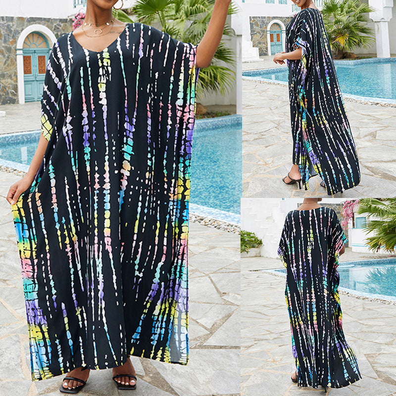 Rayon Tie-dyed Beach Sun Protection Long Dress