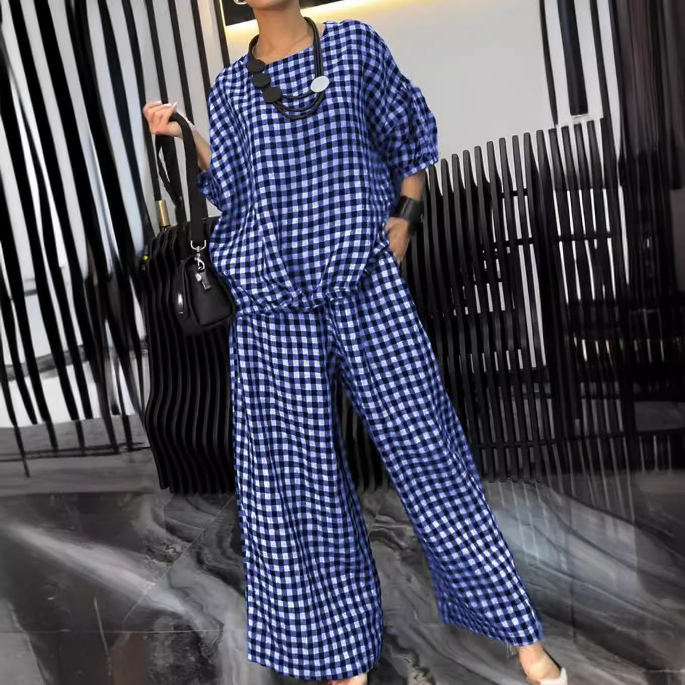 Elastic Drawstring Wide-leg Pants Suit