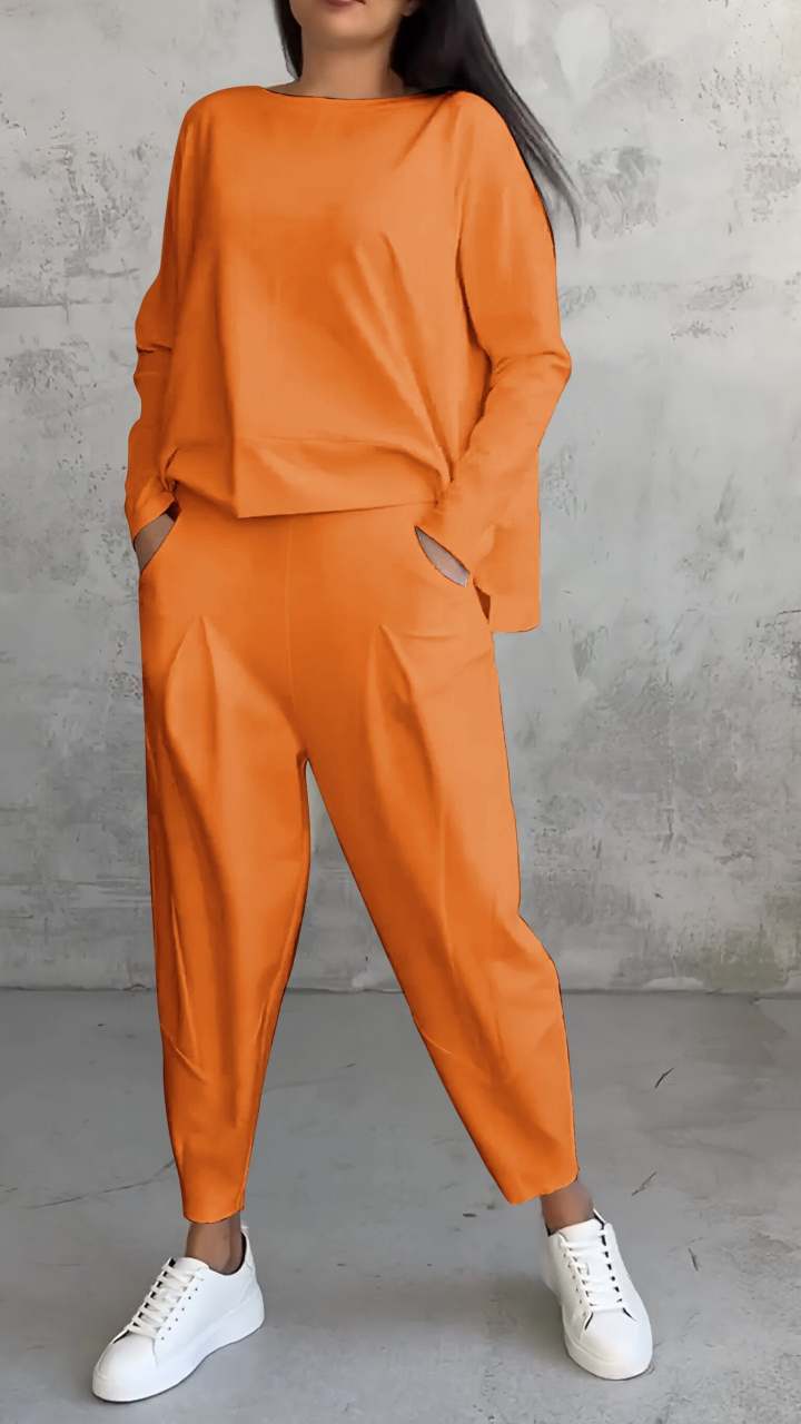 Irregular Design Long-sleeved Top & Harem Pants Suit