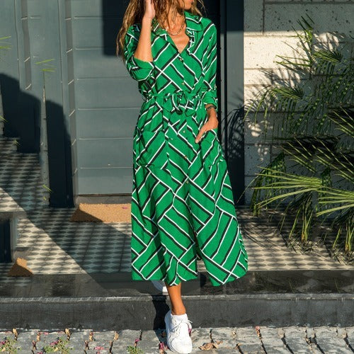 Stripe Chiffon V-neck Maxi Dress