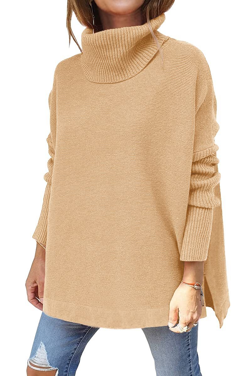 Turtleneck Mid Length Batwing Sleeve Sweater