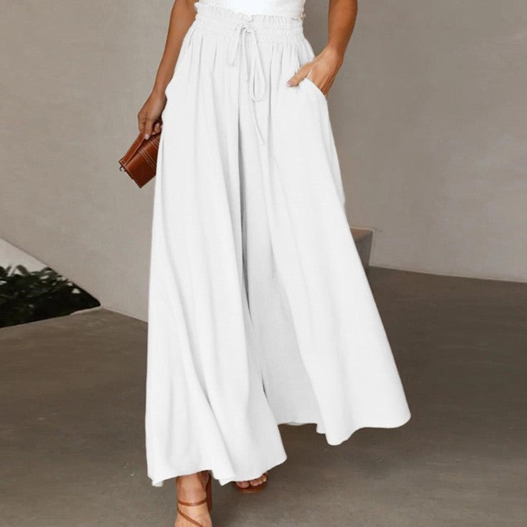 Wide Leg Elastic Waistband High Waist Long Dress Pants