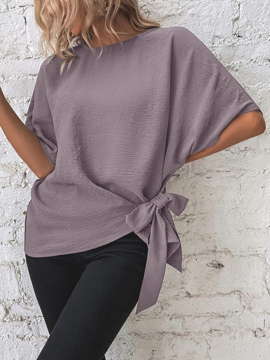 Solid Color Batwing Sleeve Loose Top