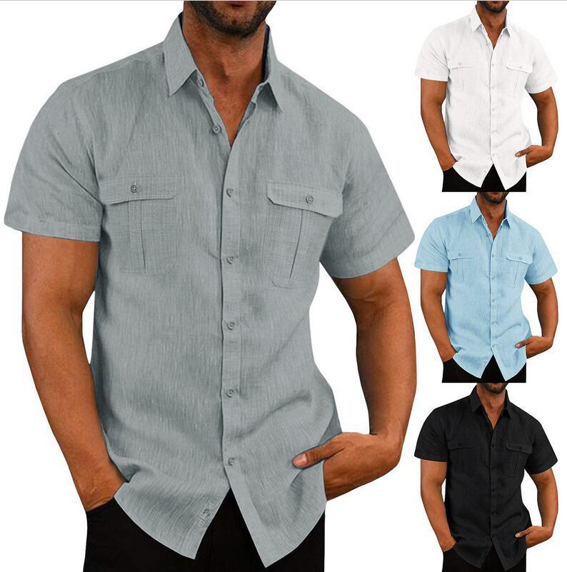 Short Sleeve Double Pocket Wide Collar Shirt