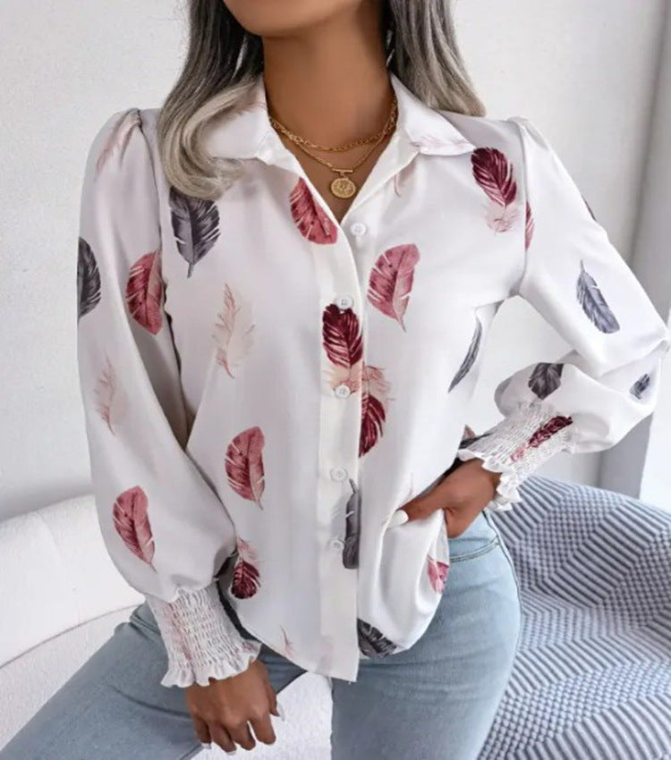 Feather Print Lantern Long Sleeve Shirt