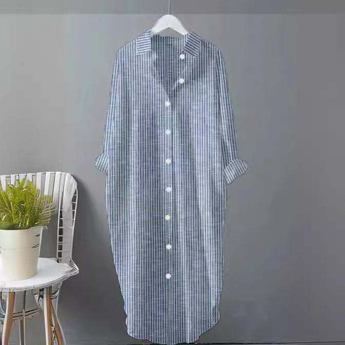 Striped Loose Casual Mid-length Shirt Dress