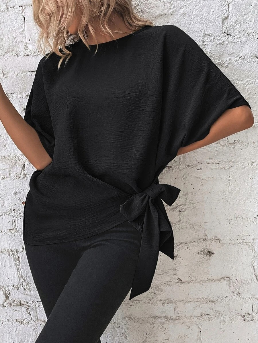 Solid Color Batwing Sleeve Loose Top