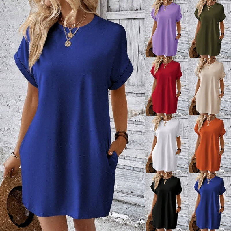 Loose Short Sleeve Dress with Pockets