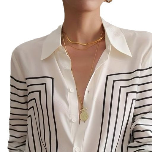 Long Sleeve Loose Striped Silk Top