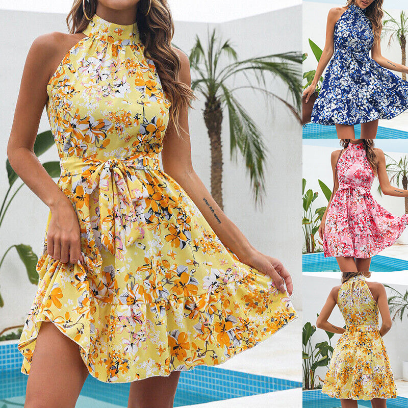 Floral Print Halter-neck Dress