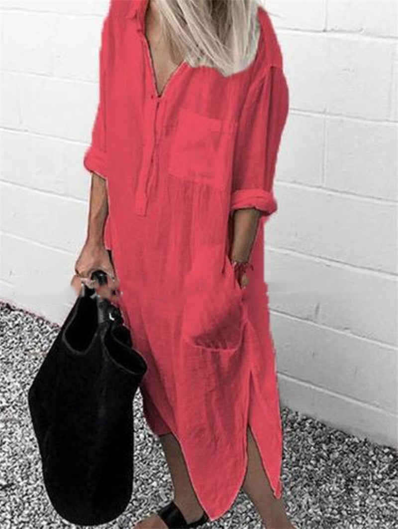 Elegant Solid Color Long Shirt Dress