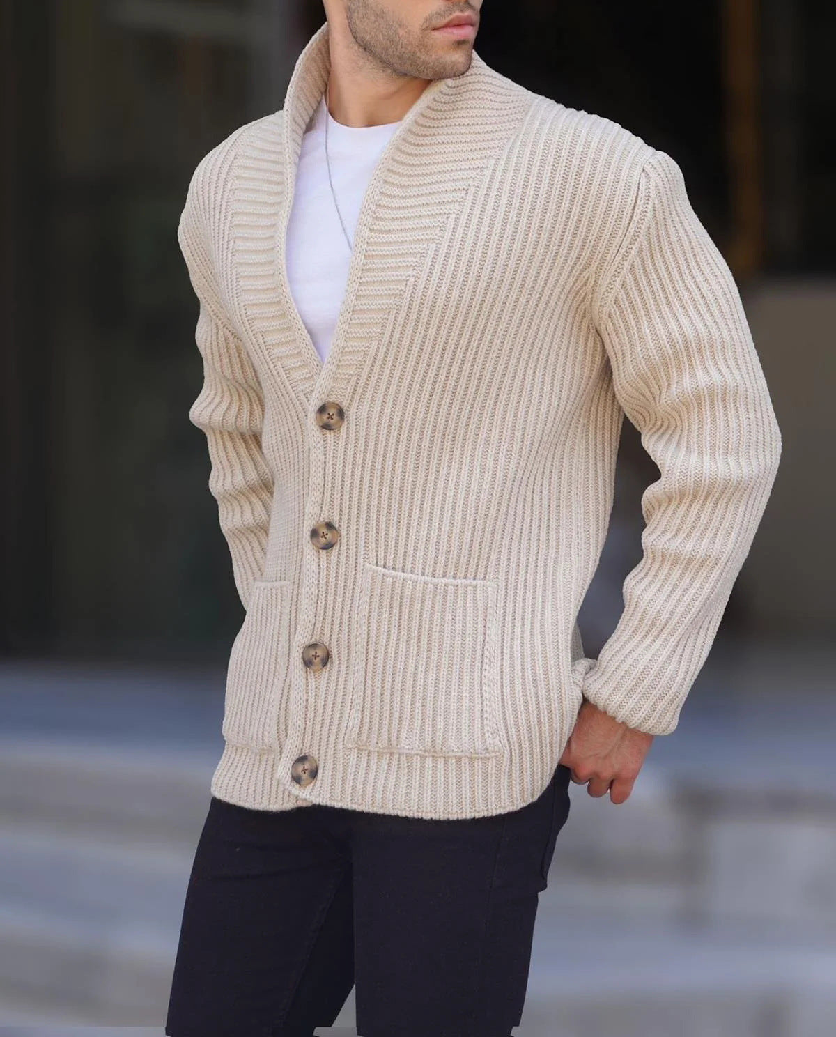 Single-breasted Long Sleeve Lapel Sweater