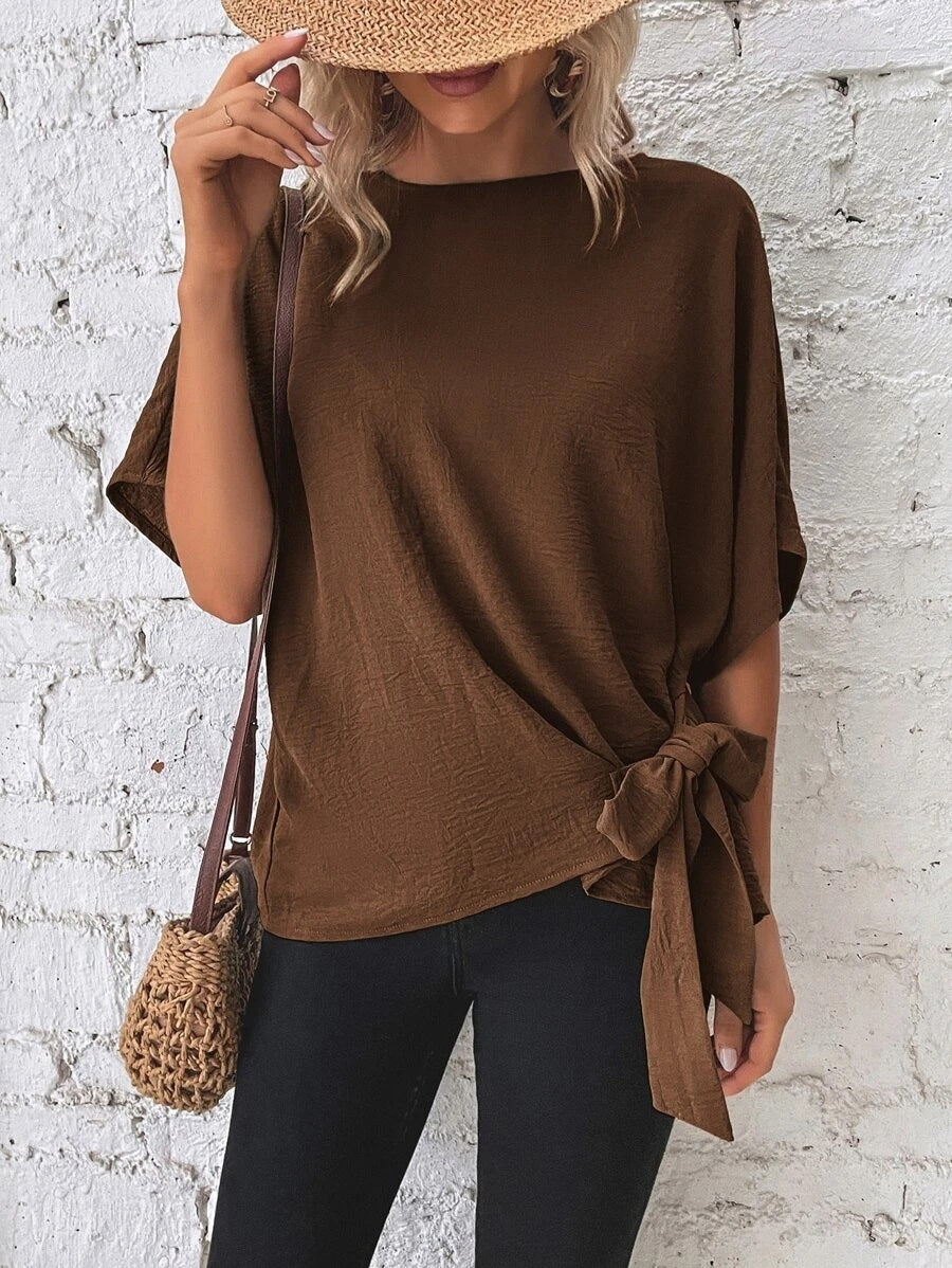 Solid Color Batwing Sleeve Loose Top