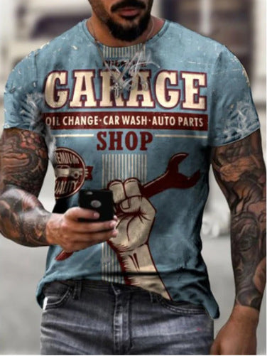 Casual Round Neck Digital Print Slim Short Sleeve Pullover T-Shirt