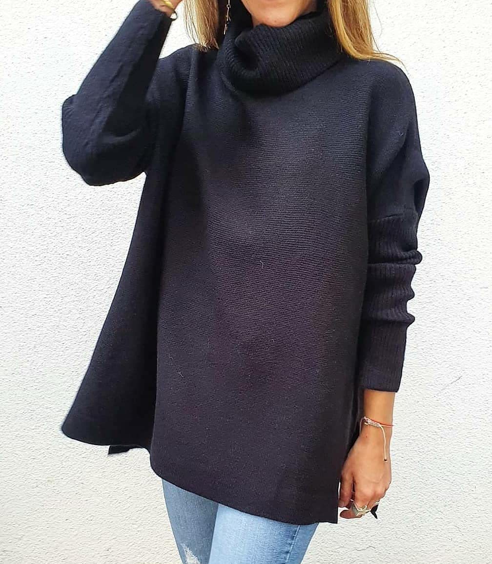 Turtleneck Mid Length Batwing Sleeve Sweater