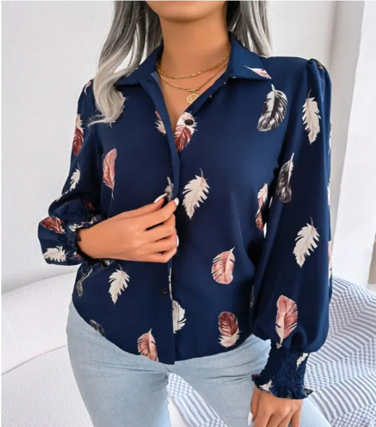 Feather Print Lantern Long Sleeve Shirt