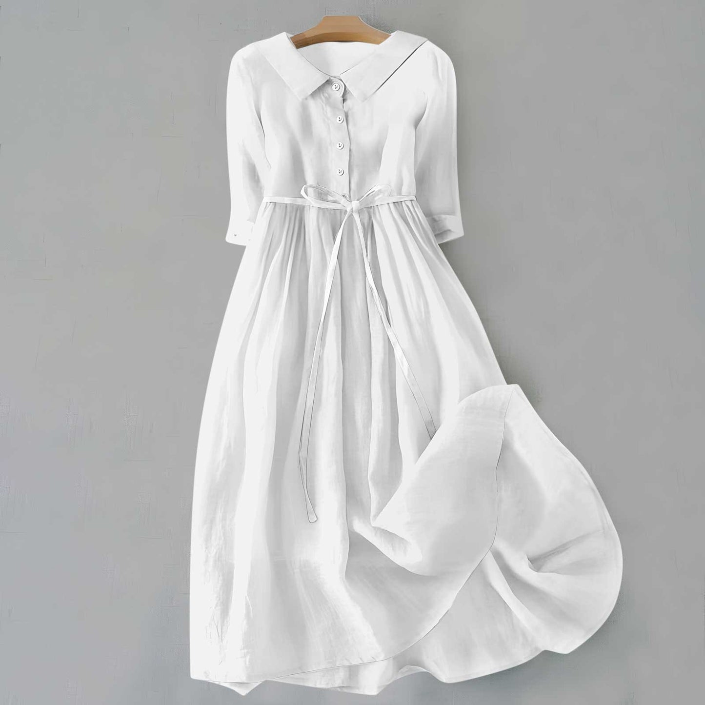 Retro Cotton Linen Pleated Lace-up Skirt Dress