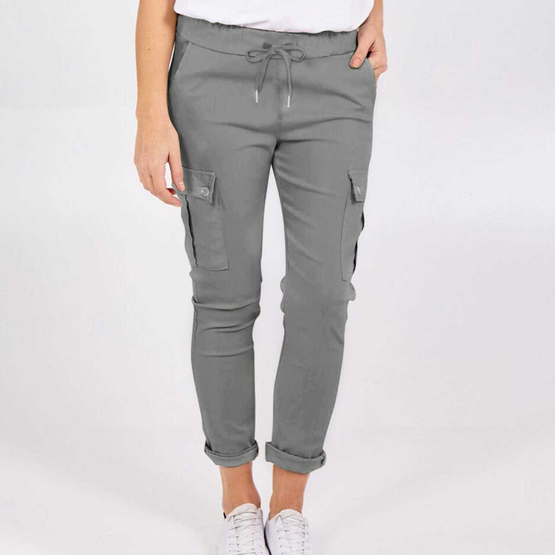 Solid Color Drawstring Waist Pencil Trousers