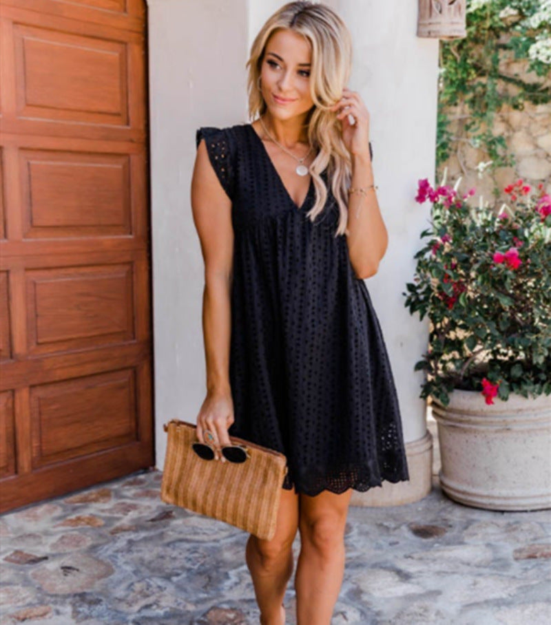 Sleeveless Jacquard Cutout V-Neck Dress