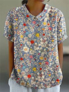 Retro Floral Short Sleeve Top