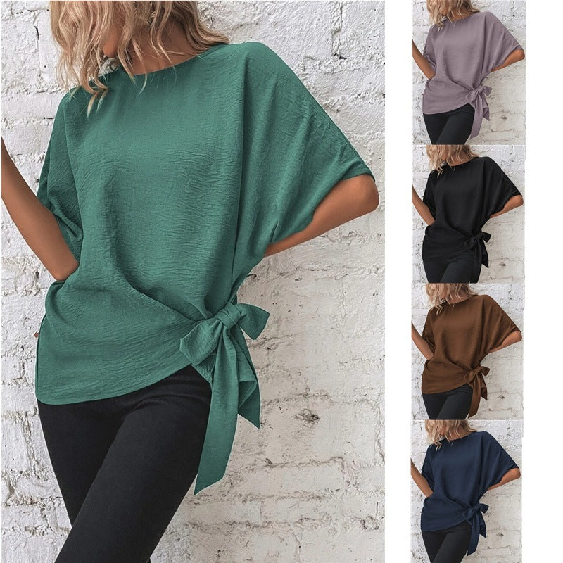 Solid Color Batwing Sleeve Loose Top