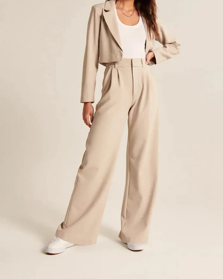 High Waist Wide Leg Straight Trousers with Pockets