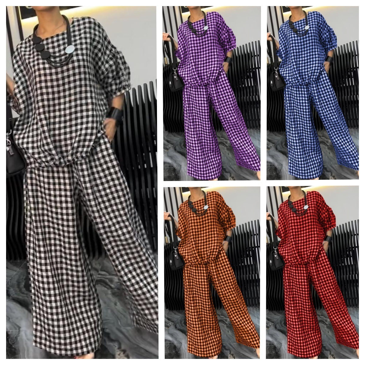 Elastic Drawstring Wide-leg Pants Suit