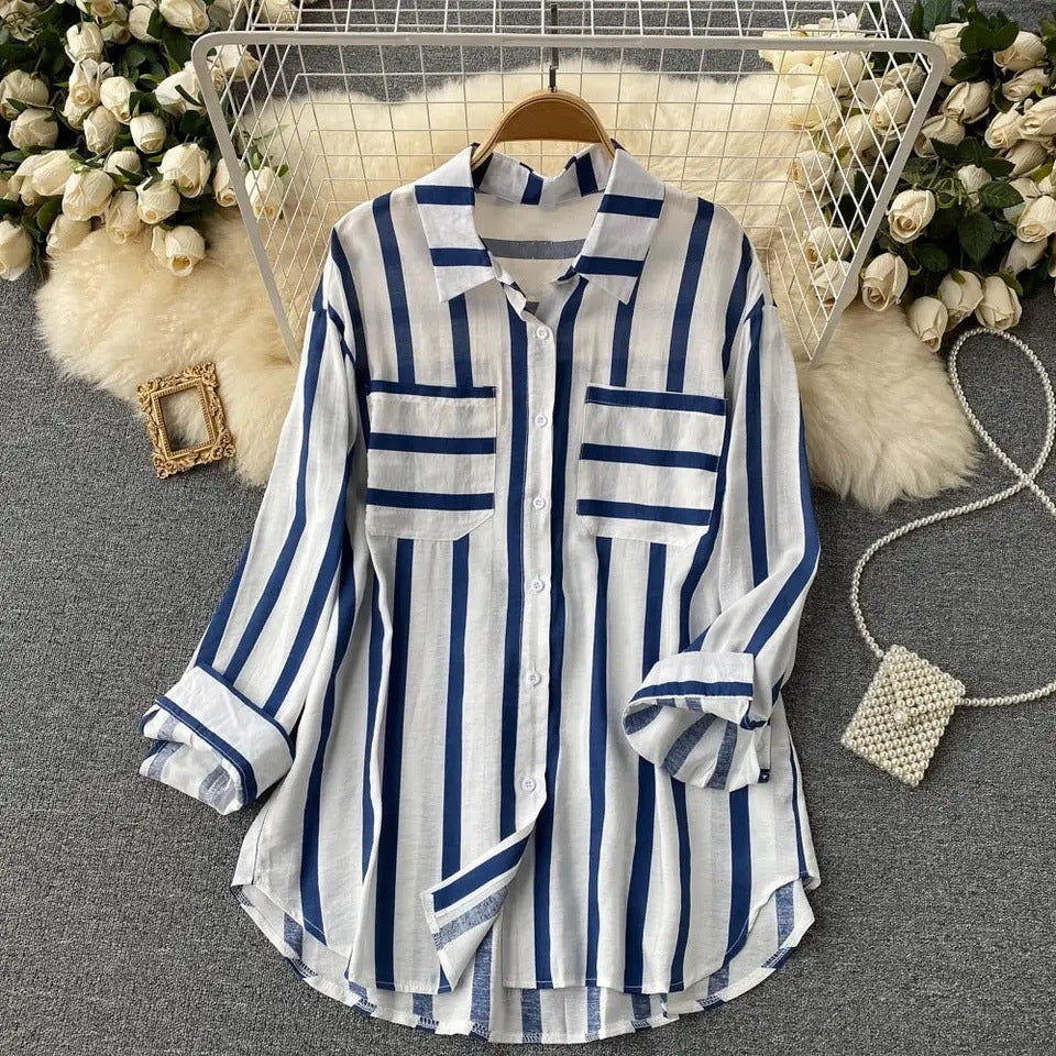 Mid-length Vertical Stripes Multi-colour Shirt