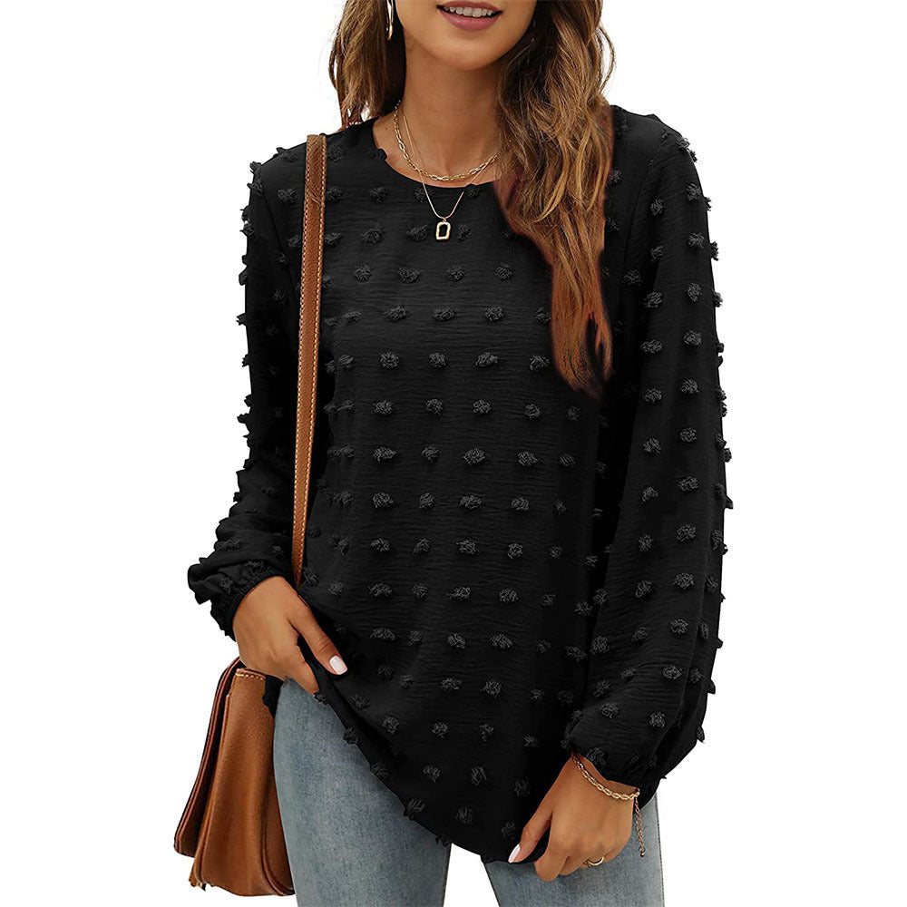 Jacquard Long-sleeved Round Neck Casual Top