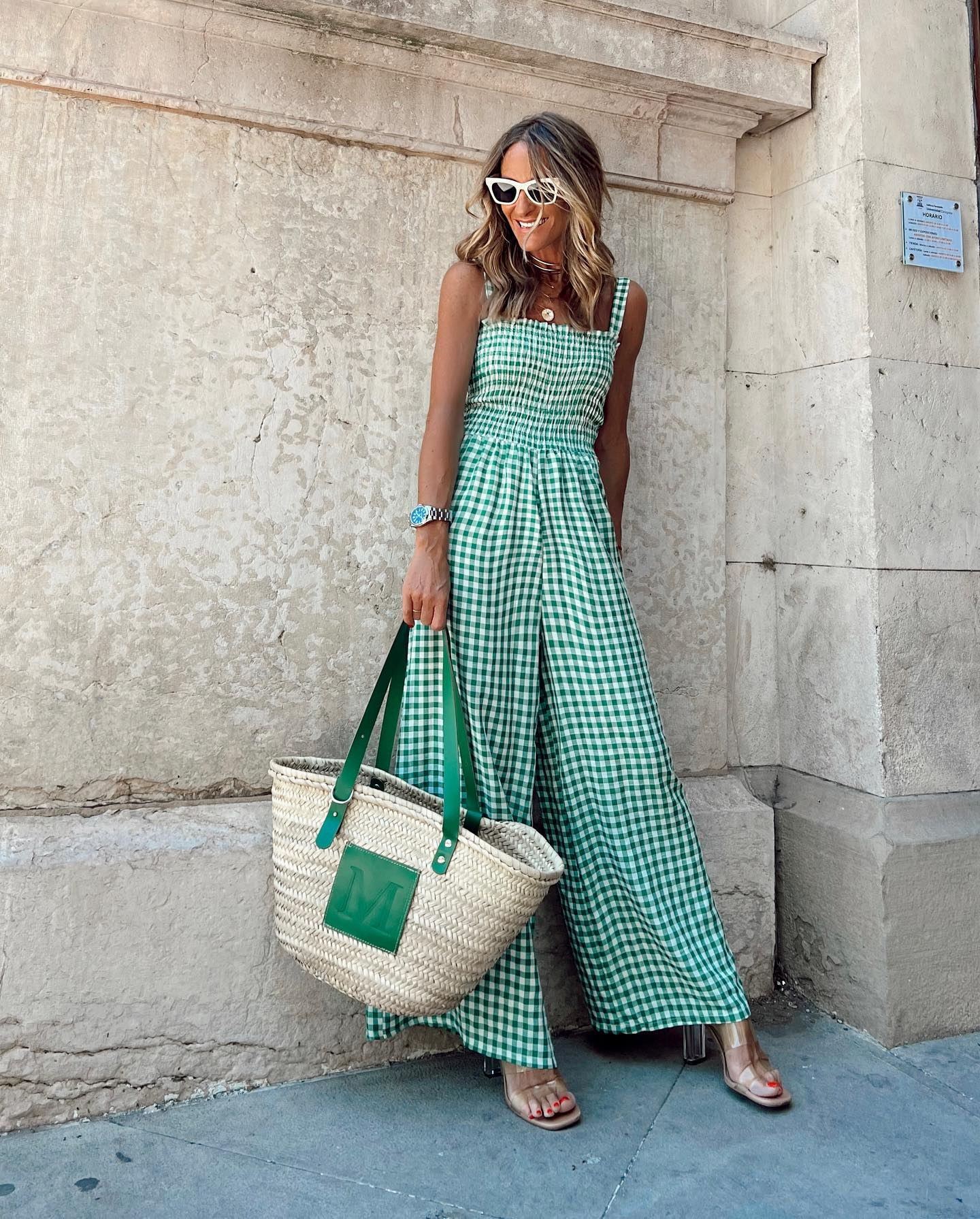 Checked Side Pocket Wide-Leg Jumpsuit