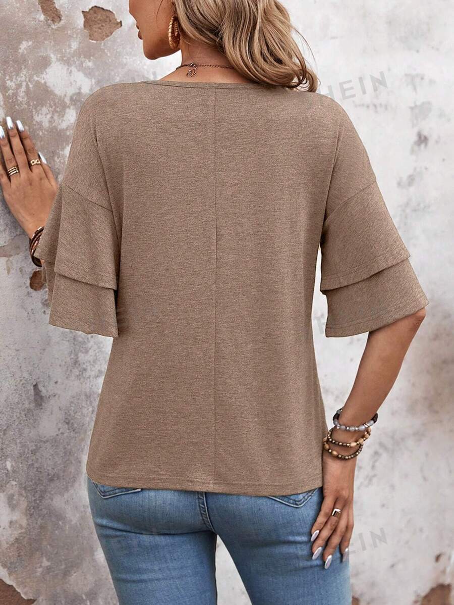 Solid Color V-neck Loose T-Shirt