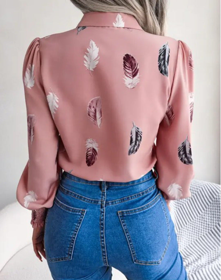 Feather Print Lantern Long Sleeve Shirt